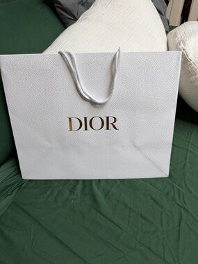 Dior White Tote Bag with Gold Logo